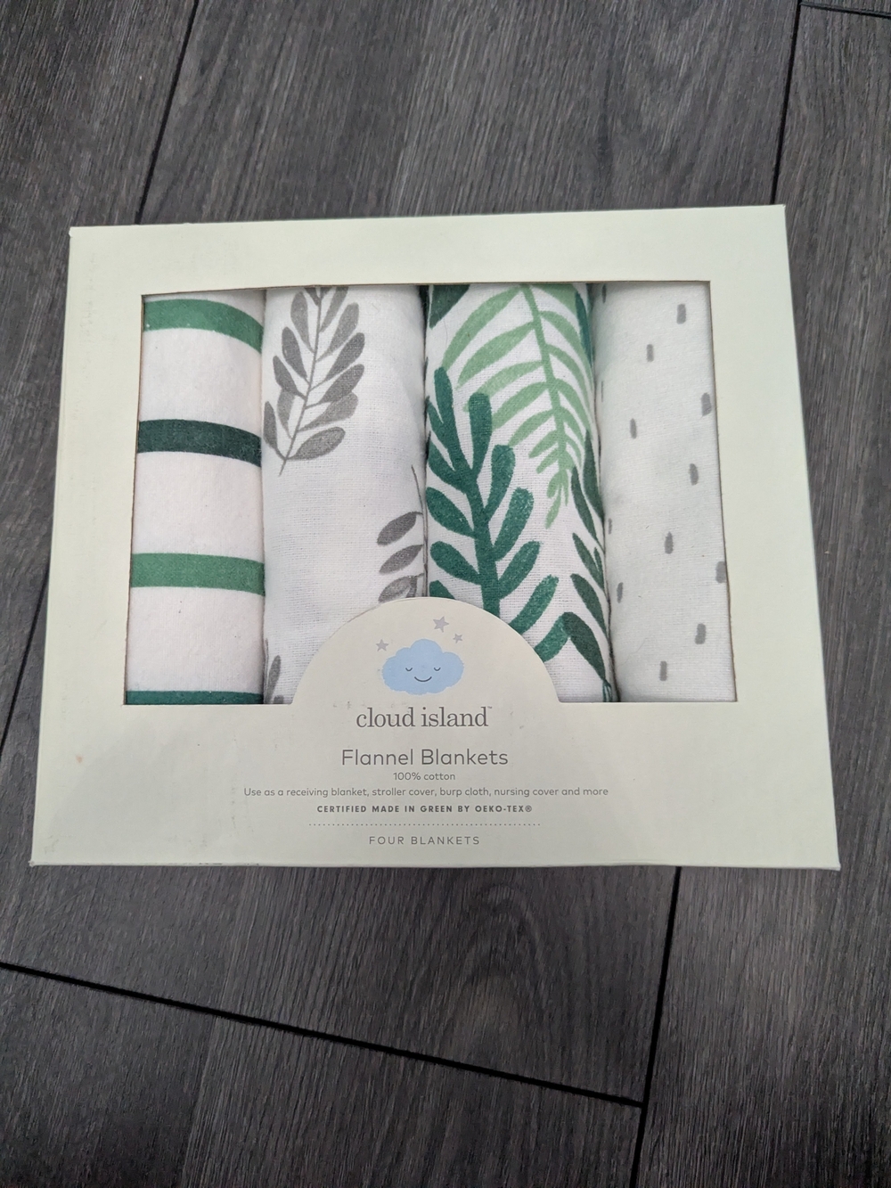 cloud island Green & Gray Flannel Baby Blanket Set